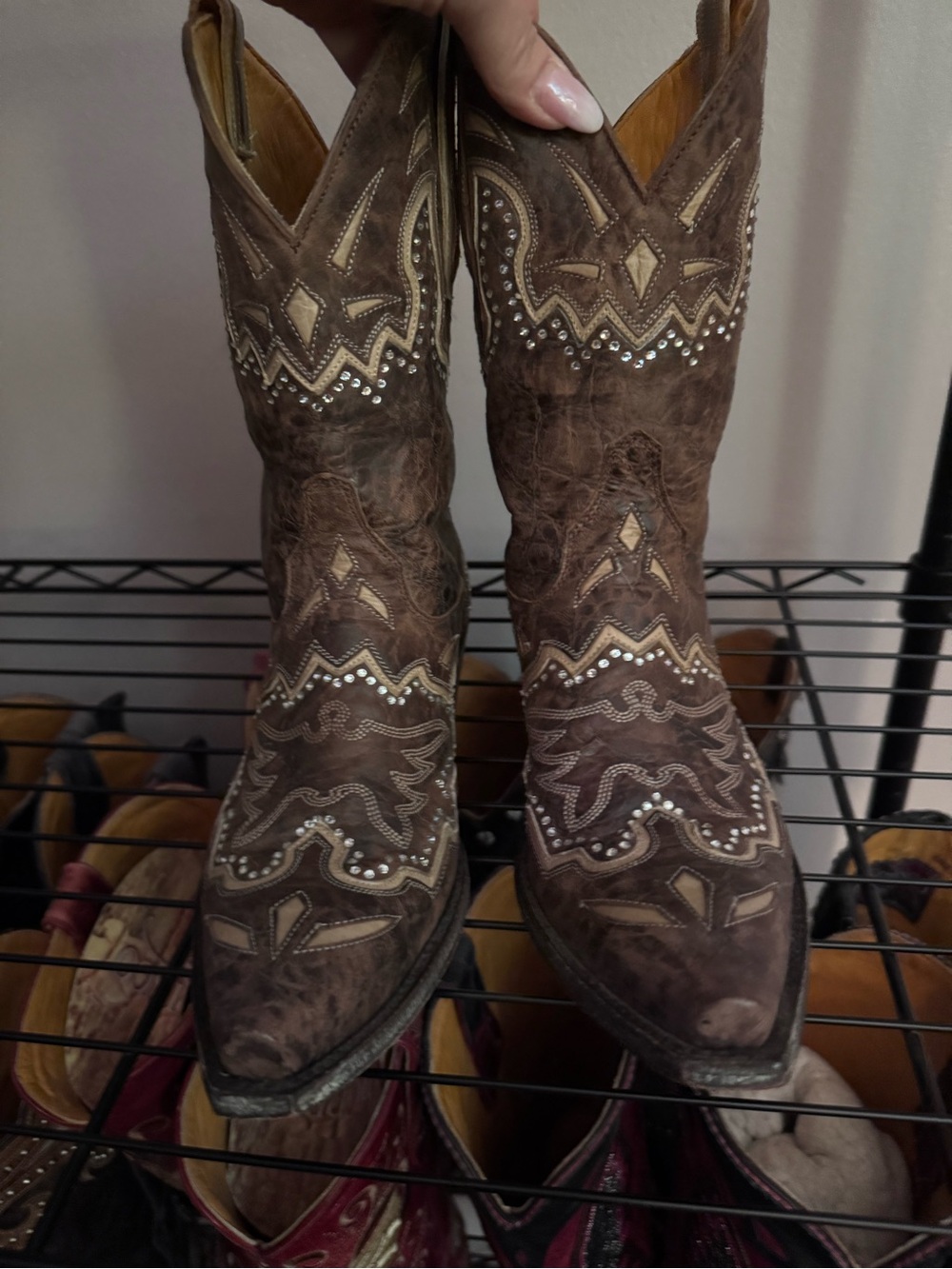 Old Gringo Brown Studded Leather Heeled Cowboy Boots